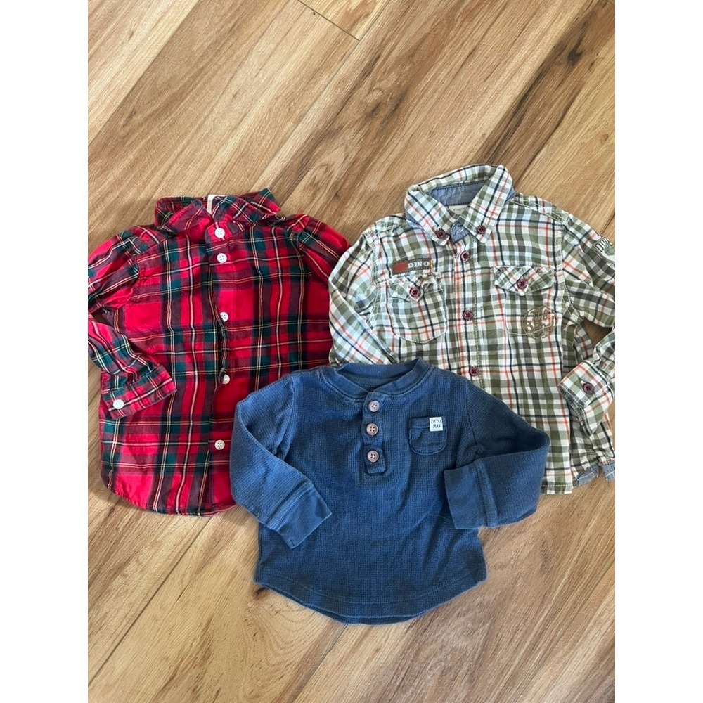 Baby Boy 9M Shirt Bundle H&M Plaid Fagottino Flannel Carters Waffle Henley 3pc